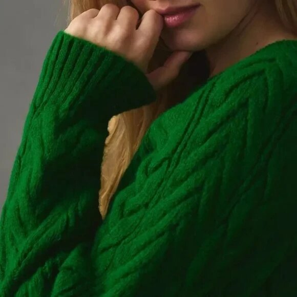 Anthropologie Mauve Green Layered Sweater Cable Knit Size S - Picture 4 of 11